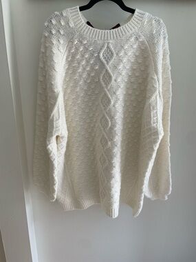 Altar'd State Cream Cable Textured Crewneck Sweater